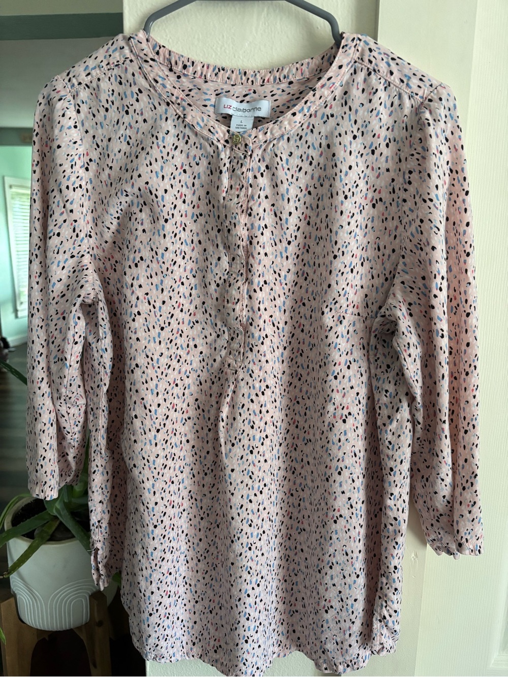 Liz Claiborne Light Pink Multicolor Speckled Long Sleeve Top